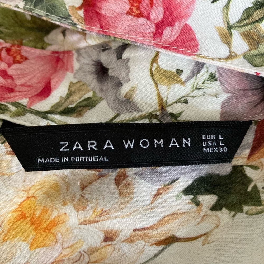 Zara Pink and Yellow Floral Blouse Button Down